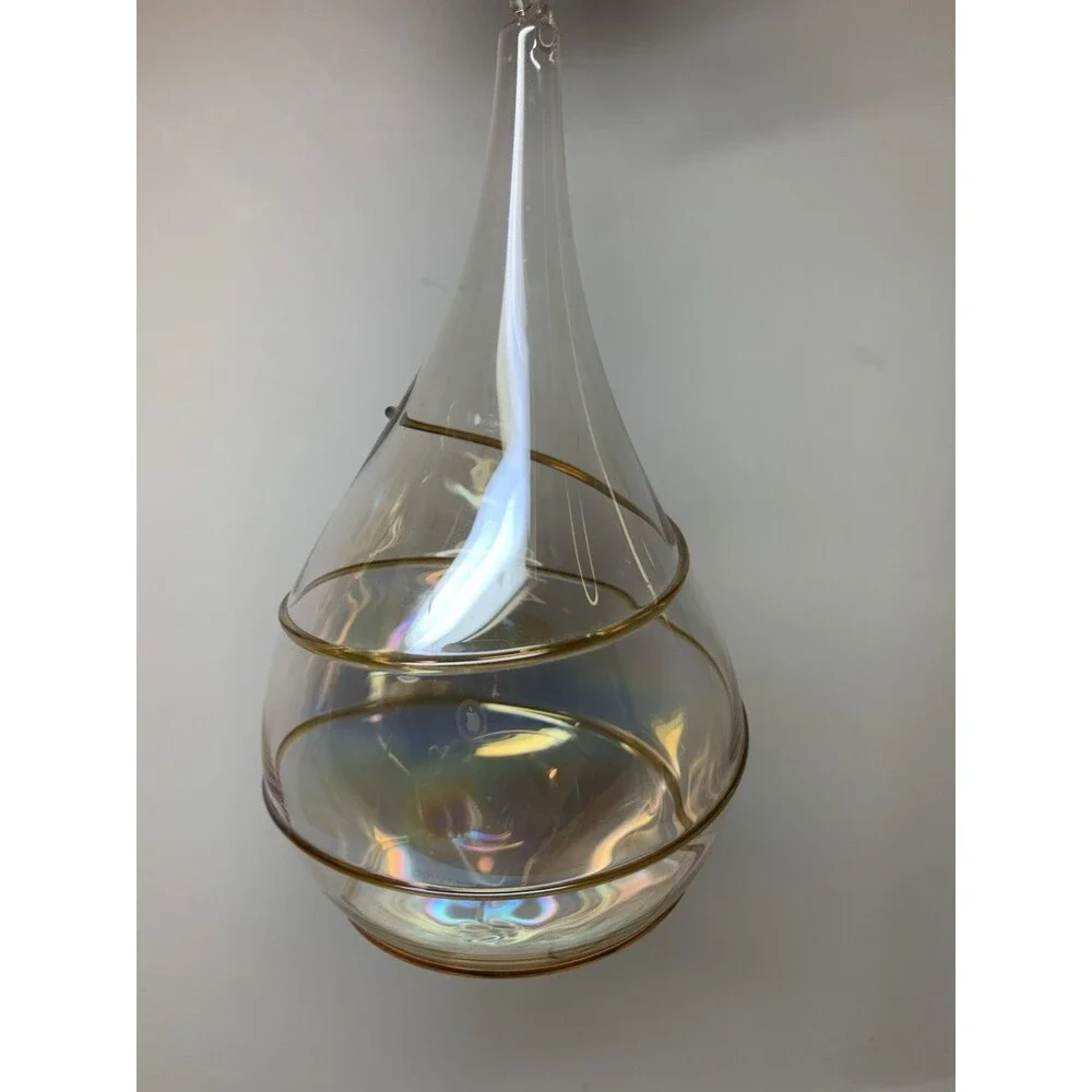 Christmas Ornament Hand Blown Glass Iridescent Tear Drop Gold Swirl Silvestri